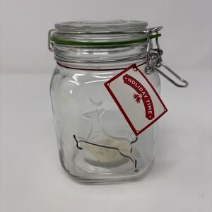Vtg Anchor‎ Hocking Hinged Jar Clear Glass Reindeer Christmas Holiday Grannycore